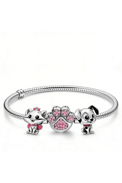 Belora Σετ Βραχιόλι με Γούρια Χαριτωμένων Κατοικίδιων, Ροζ Πατούσα 19 εκ.