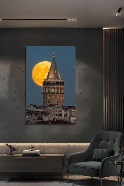 B&G DESIGN Galata Kulesi İstanbul Manzaralı Dolunay Temalı Modern Dekoratif C...