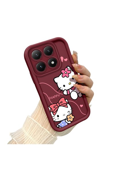 CHICASELUX Shockproof Simple Claret Red Silicone Phone Case Hello Kitty Patte...
