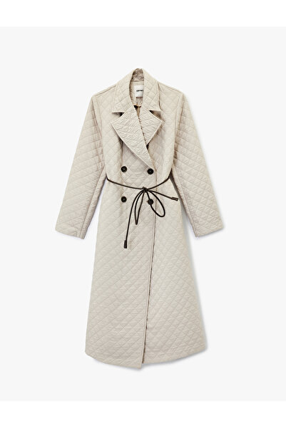 Koton Kapitone Kemerli Kaban Uzun Kruvaze Düğmeli Cepli