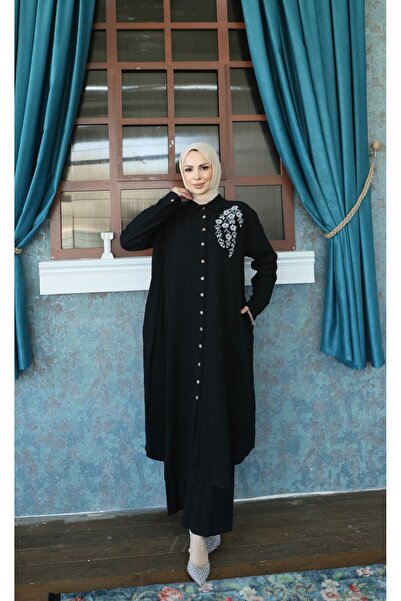 NİSUM MODA Set din bumbac și in, brodat cu flori