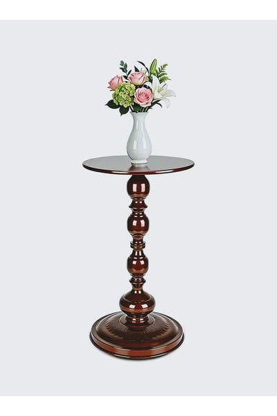 Mtanvxay 40x52cm Metal Round Side Table, Vintage Roman Decor, Modern Brown En...