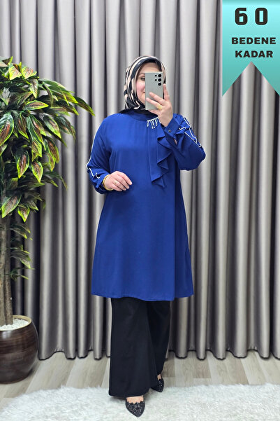 Elmas Tesettür Kadın Tesettür Giyim Büyük Beden Taşlı Fular Krep Abiye Tunik