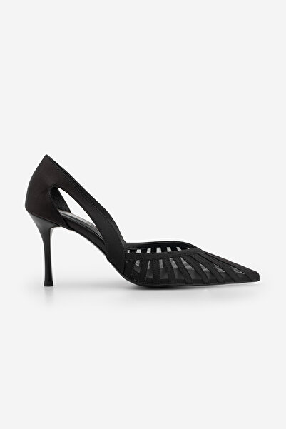 Marjin Kadın Stiletto Sivri Burun Şerit Detaylı Fileli Klasik Topuklu Ayakkab...
