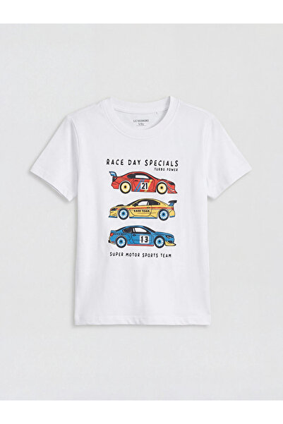 LC Waikiki Tricou pentru băiat cu imprimeu alb cu gâtul turnat LCW Kids