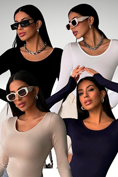 Bipantolon BLUZĂ DE DAMĂ, PACHET DE 4, NEGRU, ALB, CREM, ALBASTRU MARIN, CU G...