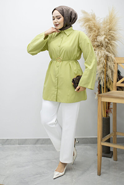 Tesettür Dünyası Kuşağı Gold Detailed Shirt Tsd260162 Green