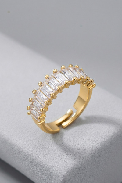 AURRARİ Gold Premium Quality Waterway Zircon Stone Adjustable Steel Ring