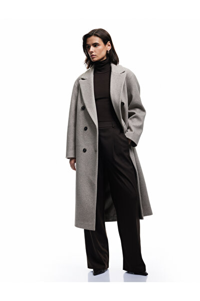 Koton Buttoned Long Sleeve Double-Breasted Long Cashmere Coat with Pockets