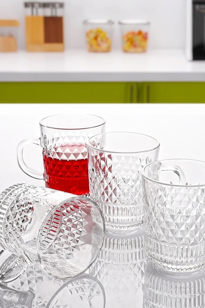 Bev Kitchen 4-Piece Baklava Pattern Transparent Mug with Handle