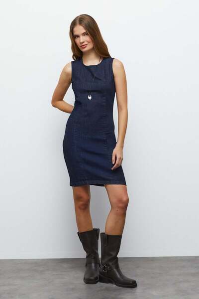 urban focus Sıfır Yaka Denim Elbise