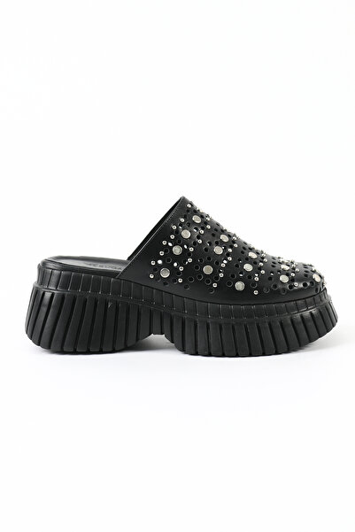 Tuna Γυναικείες παντόφλες Sabo από γνήσιο δέρμα σε μαύρο χρώμα - Rgn03