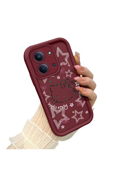 CHICASELUX Shockproof Simple Claret Red Silicone Phone Case Hello Kitty Patte...