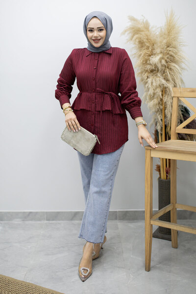 Tesettür Dünyası Πουκάμισο με ριγέ σχέδιο και λεπτομέρεια βολάν TSD260160 Βου...