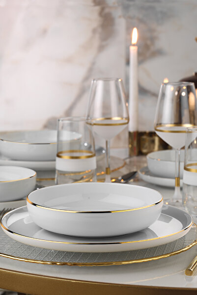 Kütahya Porselen Moderna 24 Parça 6 Kişilik Yemek Takımı Altın