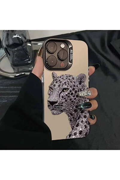 Caseji İphone 13 Pro Uyumlu Gümüş Kaplan Baskı Desen Darbe Emici Telefon Kılı...