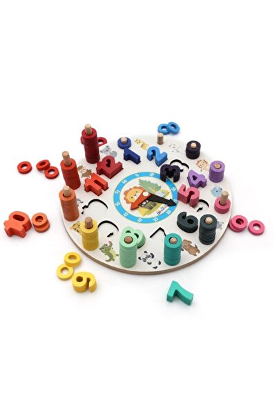 MG-GEZER Ahşap Eğitici Oyuncak Geometrik Şekilli Logaritmik Saat