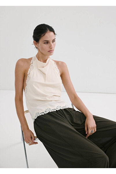MANGO Woman Halter yaka dantel bluz