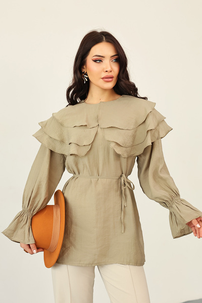 zhrcelebi Layered Collar Tunic 0062 - Khaki