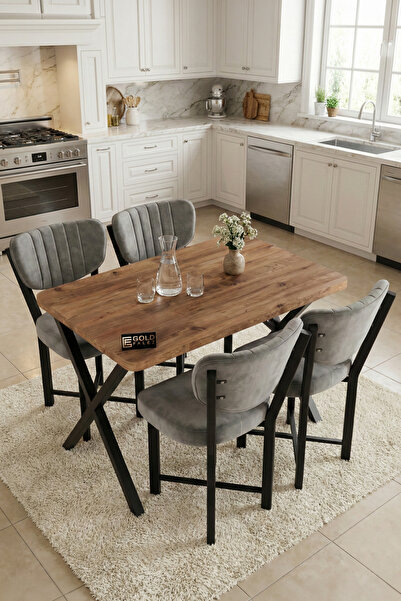 GOLDFALEZ Mutfak Masası 4 Sandalyeli Set 110x70 cm Modern Masa Takımı Cafe Ba...