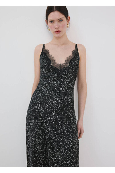 MANGO Woman Puantiye desenli dantel elbise