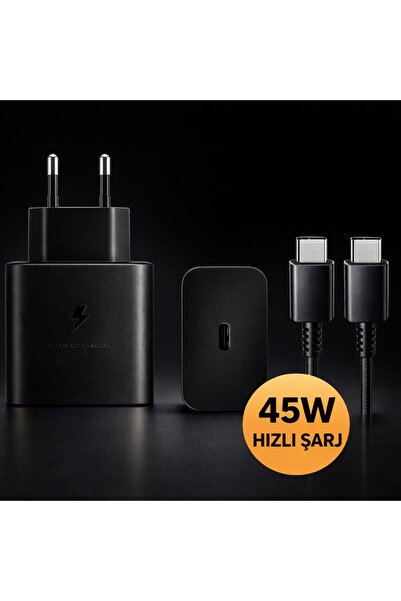 45W Süper Hızlı Şarj Adaptörü + Type-C Kablo | PD Destekli Hızlı Şarj Başlığı