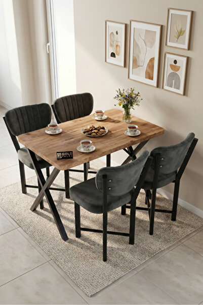 GOLDFALEZ Mutfak Masası 4 Sandalyeli Set 110x70 cm Modern Masa Takımı Cafe Ba...