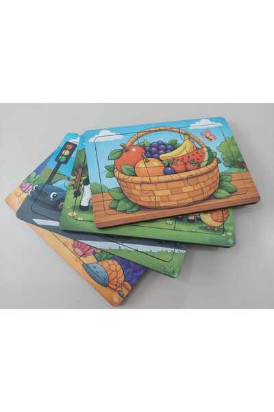 ALYÜZ 6 Parça 4 Adet Ahşap Puzzle & Yapboz Seti Eğitici, Montessori Oyun