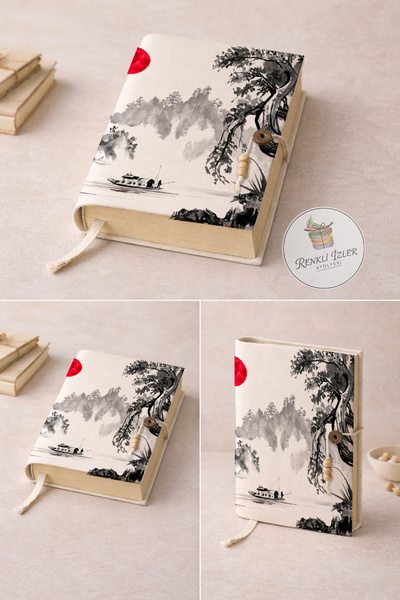 renkli izler atölyesi Kızıl Ay Uzak Doğu Tasarım Kitap Kılıfı (Japonya Zen Ne...