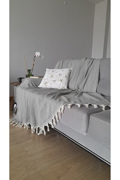 MKAtölyem Cotton Pieces of Woven Decorative Hand-Tied Items Fringed Khaki Gre...