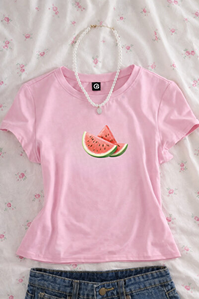 Gofeel Watermelon Babe Printed Belted Pink Crop Top
