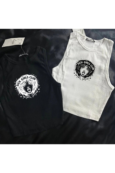 Gofeel Vintage Girl Frame Printed Sleeveless Crop