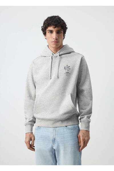 MANGO Man Yazılı pamuklu kapüşonlu sweatshirt