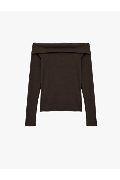 Koton Μπλουζάκι με μακρυμάνικο ανοιχτό ώμο καμιζόλα Slim Fit
