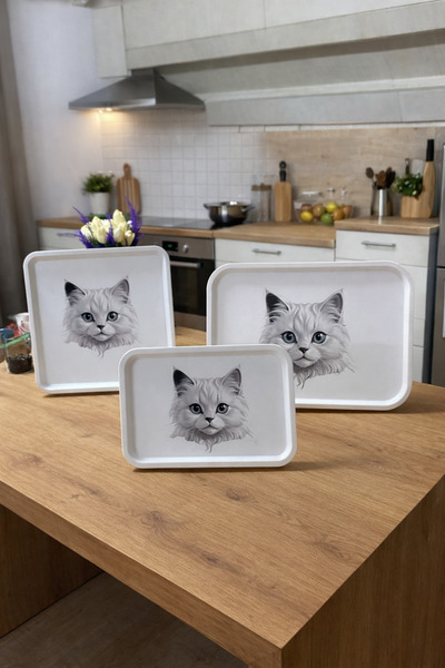 ZucciHome Cat Patterned 3-Piece Tray Set |   42X30 |   33X33 |   30X20 |   De...