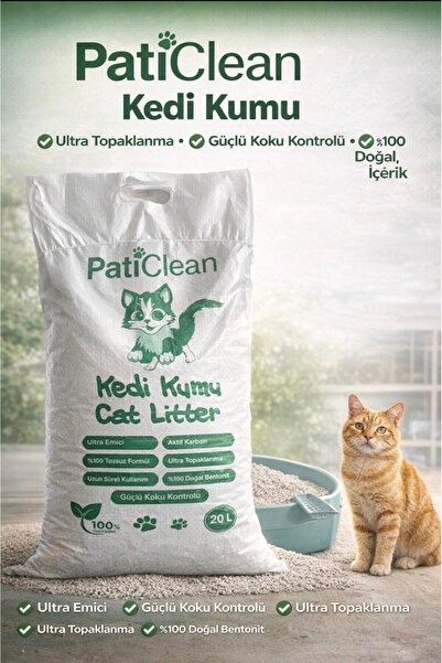 Pati Clean 20 Lt %99 Tozsuz İnce Taneli Süper Topaklanan Beyaz Bentonit Kedi ...