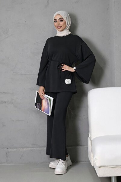 GiyimModum Kadın Siyah Modal Kumaş 2'li Eşofman Takımı Rahat & Şık