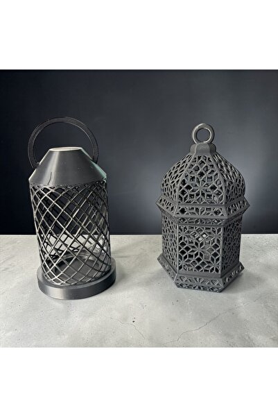Major Hobi 3D Baskı Dekoratif Tealight Mumluk 14 cm Modern Fener Tasarım 2’li...