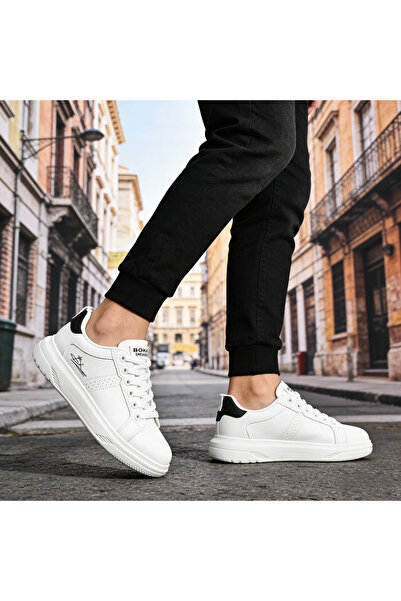 Tmall Pantofi sport bărbați, din piele ecologică, B4077-1, Alb și Negru
