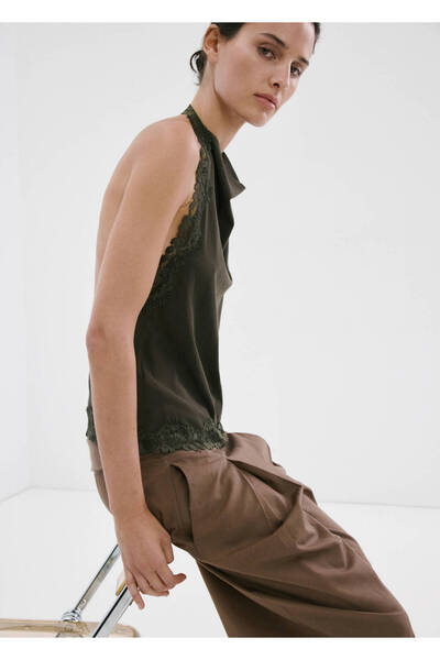 MANGO Woman Halter yaka dantel bluz