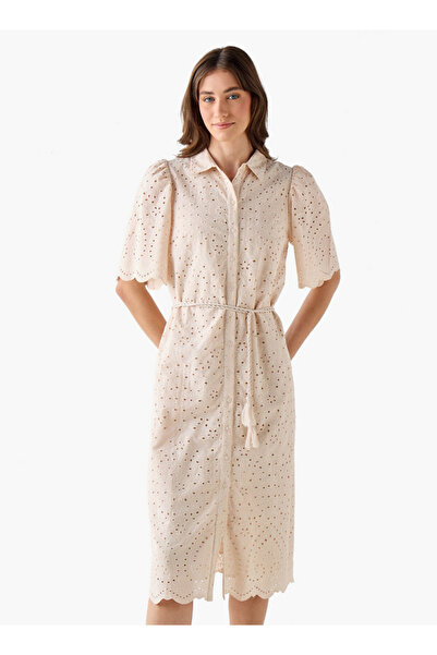 2Xtremz Schiffili Embroidered Women Shirt Dress with Tie-Up Belt Cotton