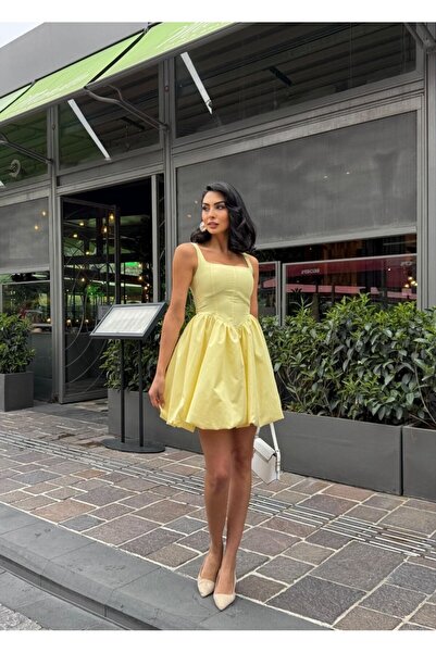 ÇEÇİM Γυναικείο Μίνι Φόρεμα με Τετράγωνο Γιακά και Φούστα Μπαλόνι ZYN-58918