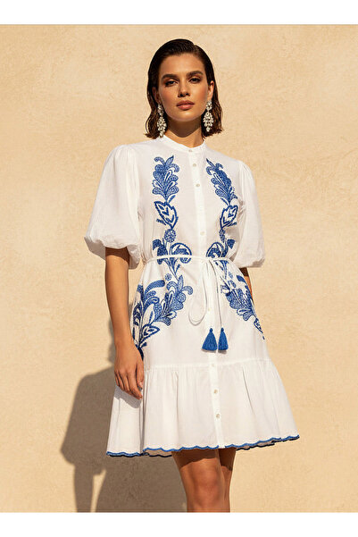 2Xtremz Embroidered Shirt Women Dress Flounce Hemline Cotton