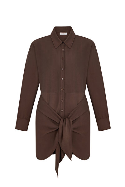 AQUELLA Textured brown shirt dress