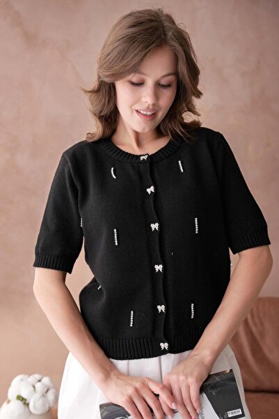 fuşyha butik Crew Neck Button Detailed Knitwear Jacket
