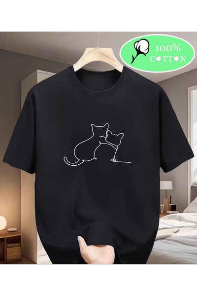 NOURAM Two Cats 100% Men'S T-Shirt, a Versatile Casual Base Layer, Comfortabl...