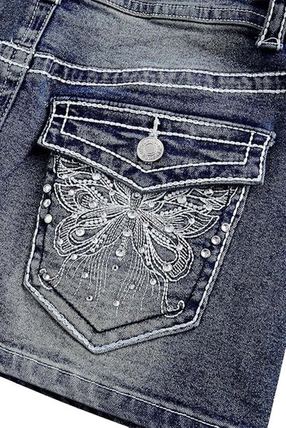 Köstebek Mavi Butterfly İşlemeli Y2K Kot Etek