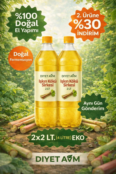 Diyet AVM Işkın Kökü Sirkesi 2x2 LT (4 Litre) Doğal Fermente Pet Şişe