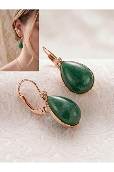 LADYMİRAGE AVENTURİN TAŞLI DAMLA ÇELİK KÜPE