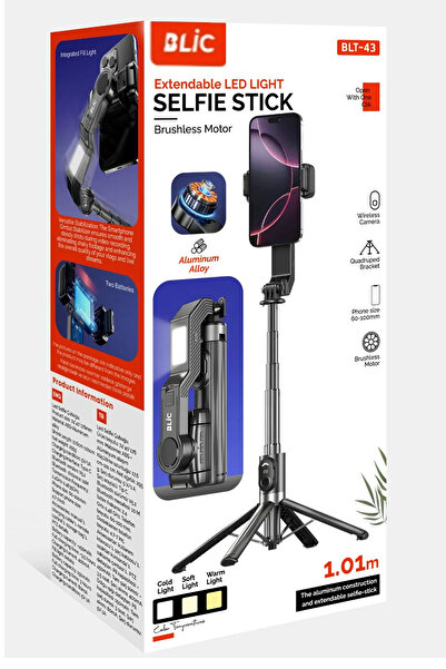 Blic BLT-43 Selfie Tripod | Alüminyum Gövde | LED Işıklı Bluetooth Kumandalı ...